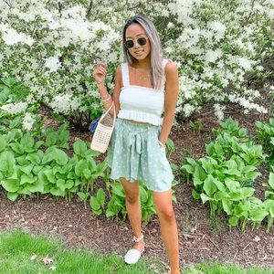 Tie front printed green shorts